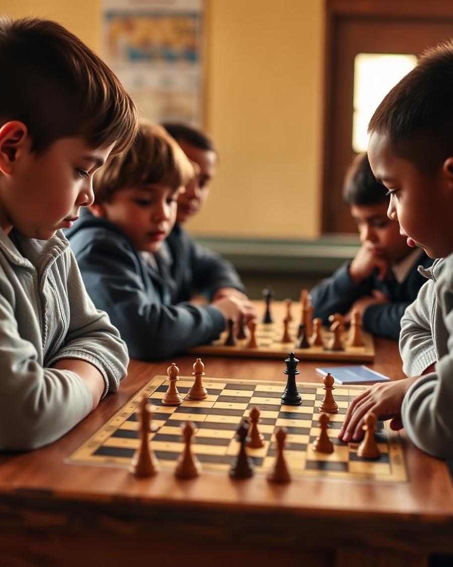 Leerlingen spelen schaak en denkspellen